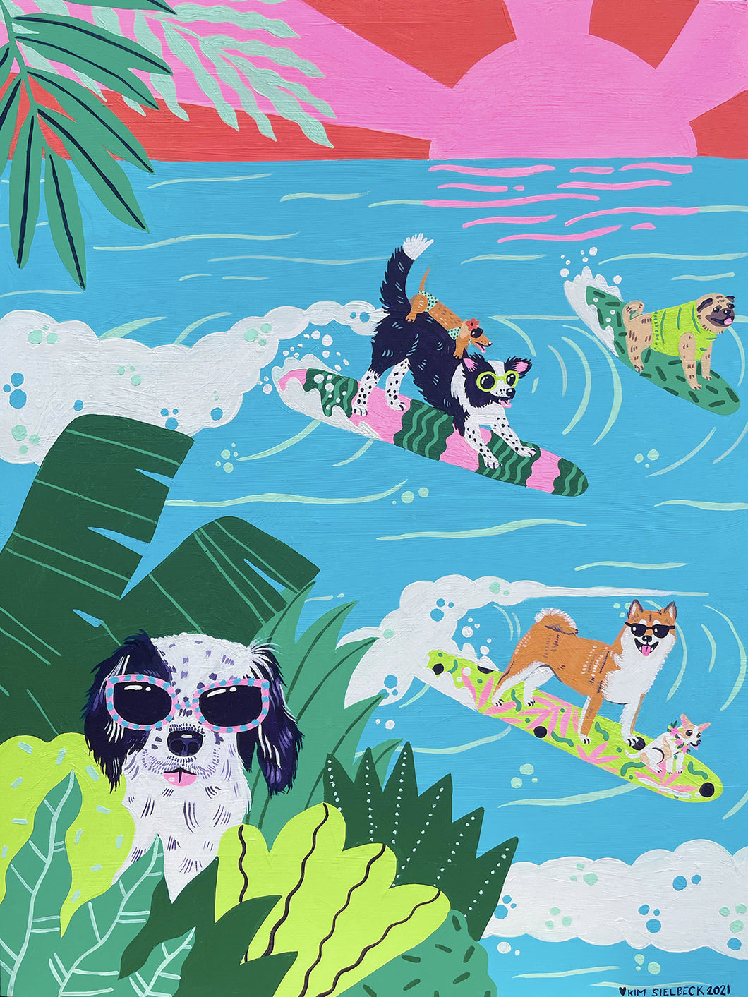 【Kim Sielbeck】キャンバスプリント”Surfing Dogs”